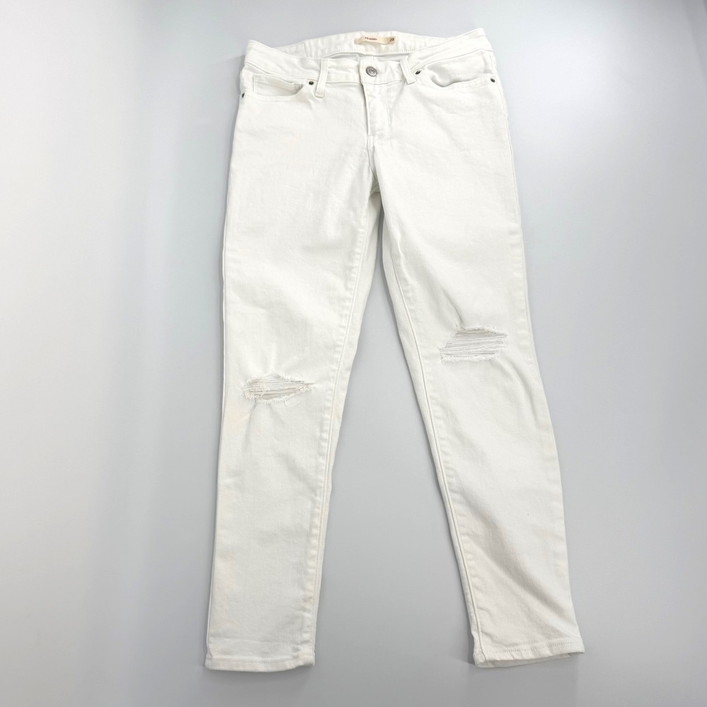 Levi's 711 Skinny Jeans Women 28 White Excellent Distressed Mid Rise Denim